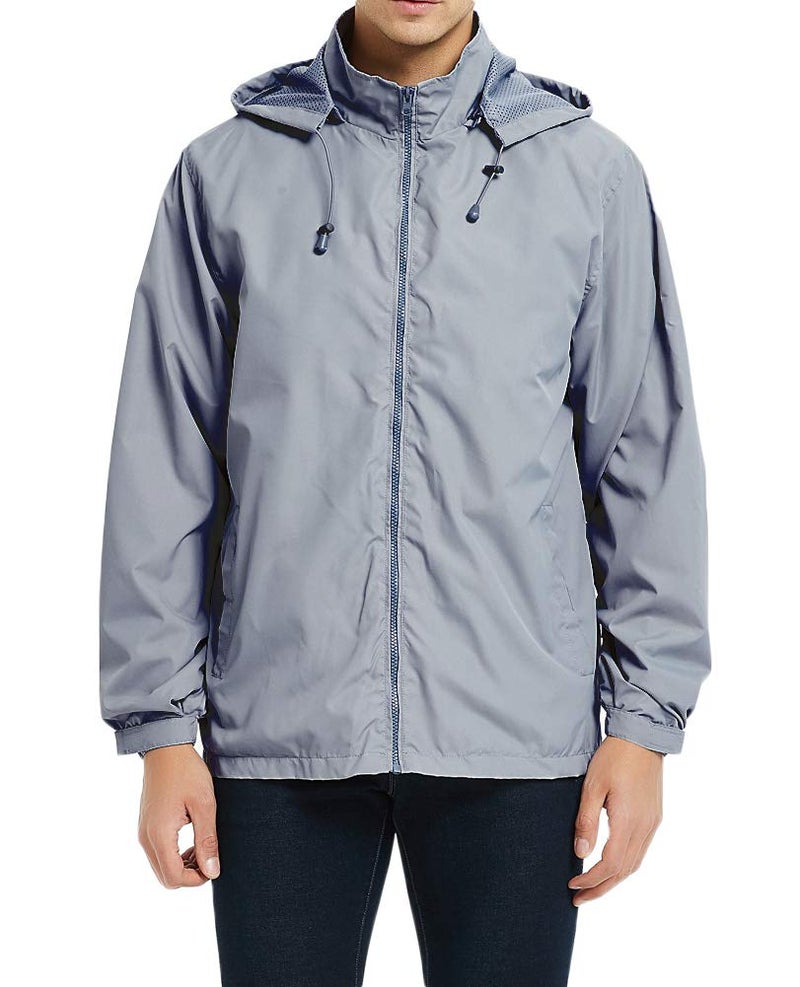 MADHERO Mens Lightweight Windbreaker Waterproof Rain Jacket with Removable Hood Dark Gray Size M - Image 1